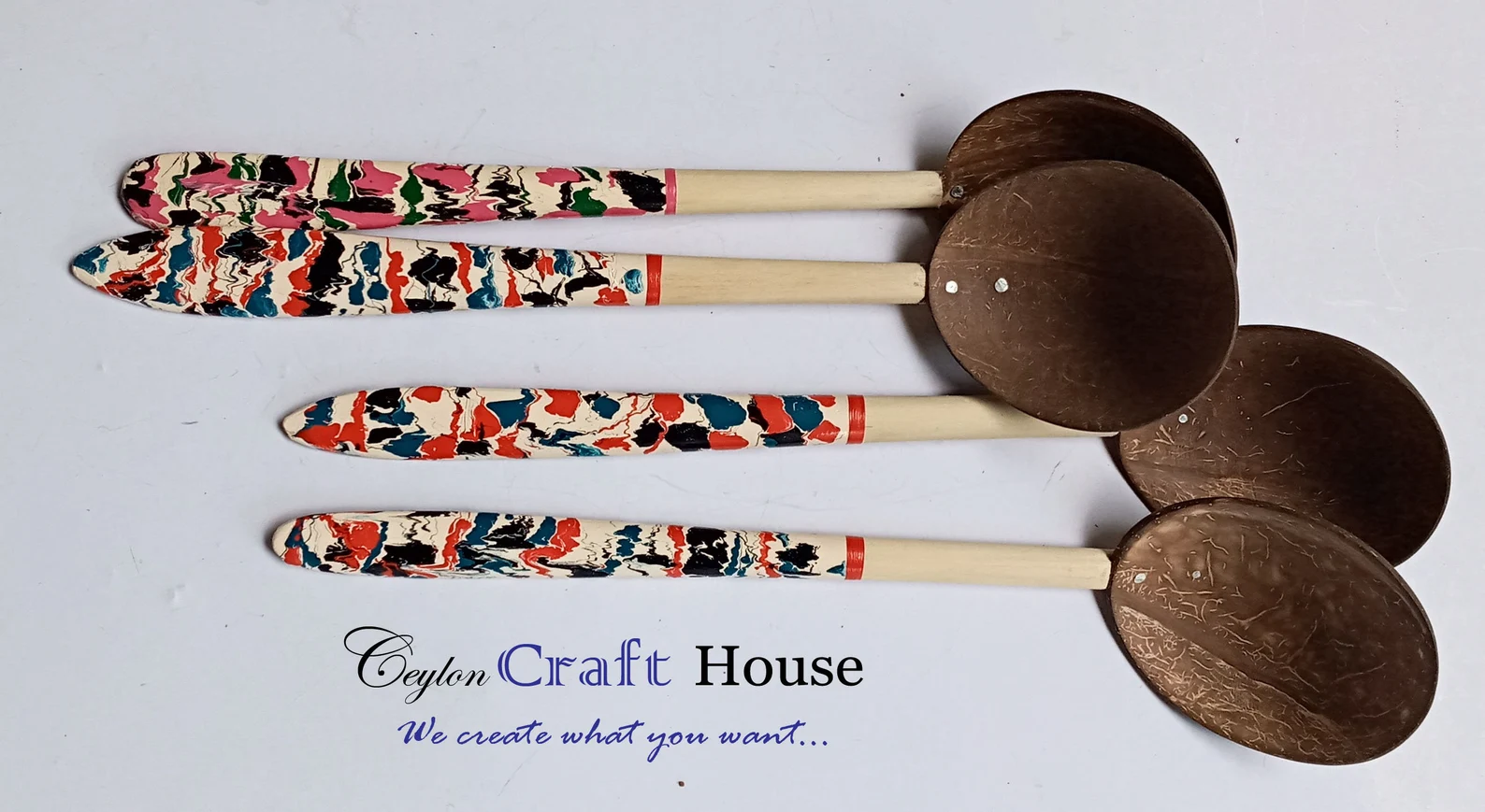 10" colorful Wooden Spoon| Handmade Coconut Shell Wooden Spoon|Lacquerware coconut shell flat wooden spoon|Natural Kitchen Tools Equipment - Image 4