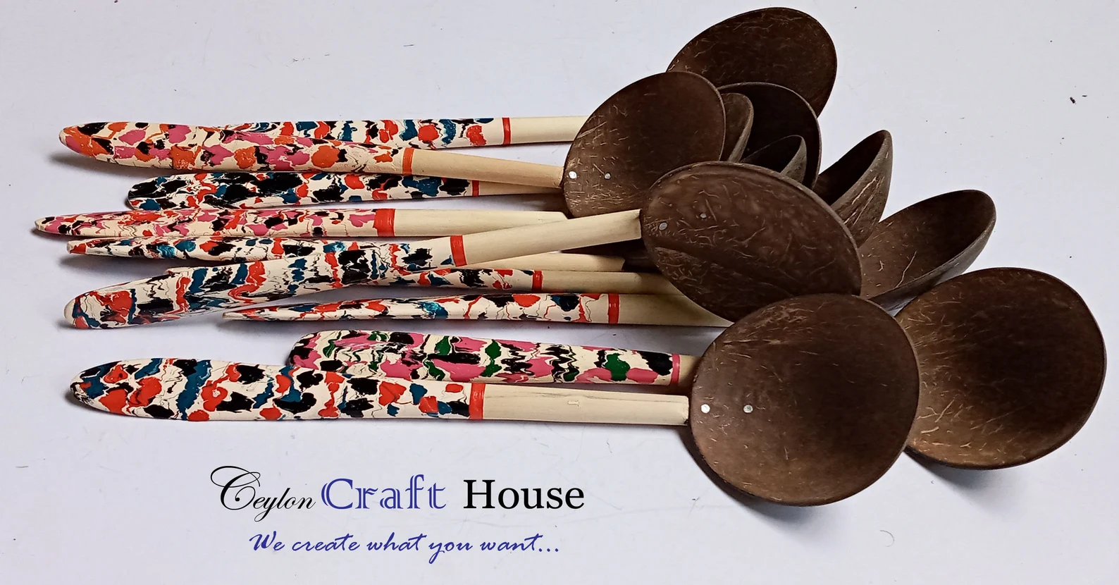 10" colorful Wooden Spoon| Handmade Coconut Shell Wooden Spoon|Lacquerware coconut shell flat wooden spoon|Natural Kitchen Tools Equipment - Image 3