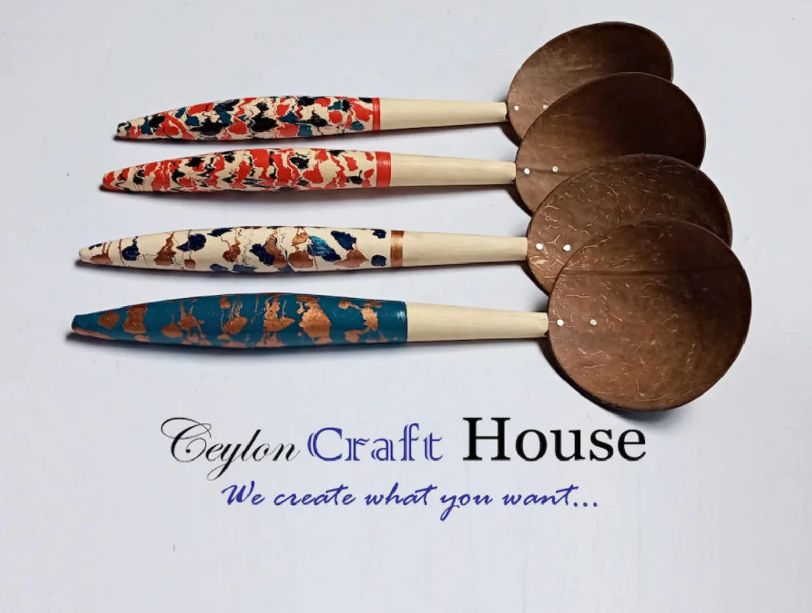 Handmade Coconut Shell Spoon| Sri Lankan Natural Kitchen Tools Equipment| Spoon rest| Serving spoon| colorful Spoon| rice serving spoon - Image 3