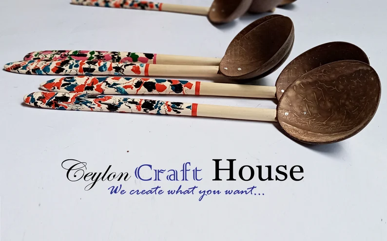 10" colorful Wooden Spoon| Handmade Coconut Shell Wooden Spoon|Lacquerware coconut shell flat wooden spoon|Natural Kitchen Tools Equipment - Image 6