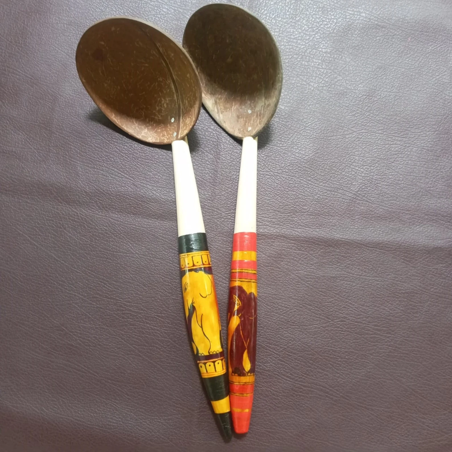 Large size coconut shell spoons,handpainted laddle,wooden spoons,Decorative spoons,Sri Lankan Tradition Spoons,Hand made spoons,cooking gift - Image 4