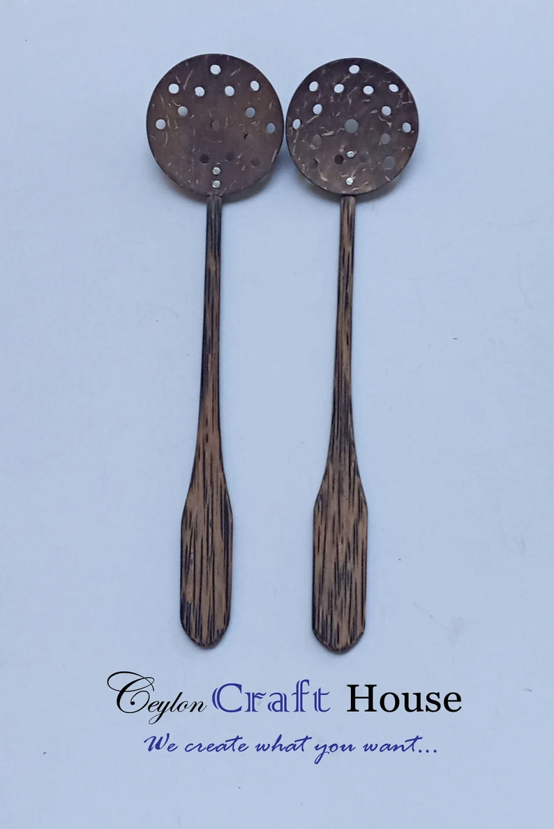 Filtering Spoons |Coconut shell wooden spoons | Kithul (Ceylon palm) wooden spoons |Handmade Wooden Spoons | Natural Kitchen Tools Equipment - Image 8