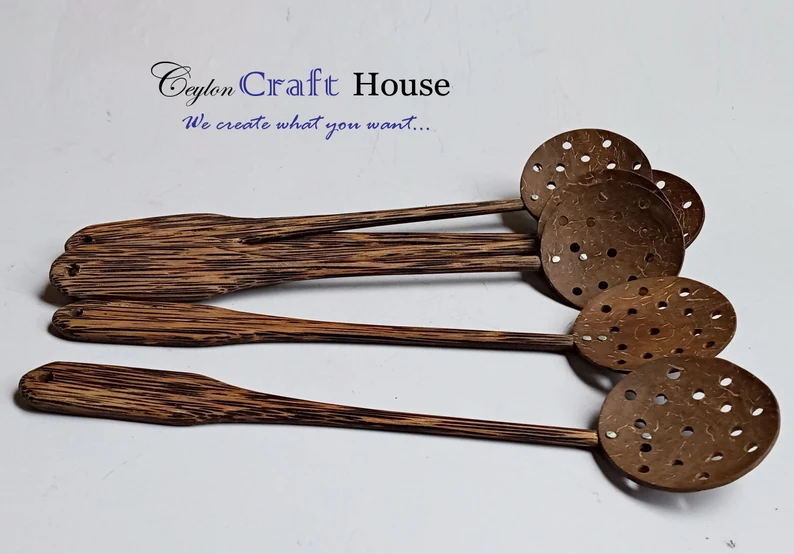 Filtering Spoons |Coconut shell wooden spoons | Kithul (Ceylon palm) wooden spoons |Handmade Wooden Spoons | Natural Kitchen Tools Equipment - Image 7