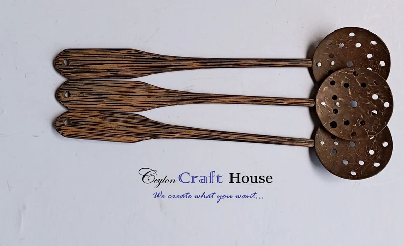 Filtering Spoons |Coconut shell wooden spoons | Kithul (Ceylon palm) wooden spoons |Handmade Wooden Spoons | Natural Kitchen Tools Equipment - Image 6