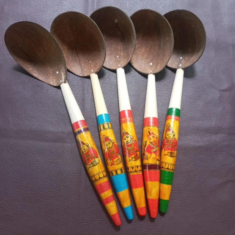 Large size coconut shell spoons,handpainted laddle,wooden spoons,Decorative spoons,Sri Lankan Tradition Spoons,Hand made spoons,cooking gift - Image 5