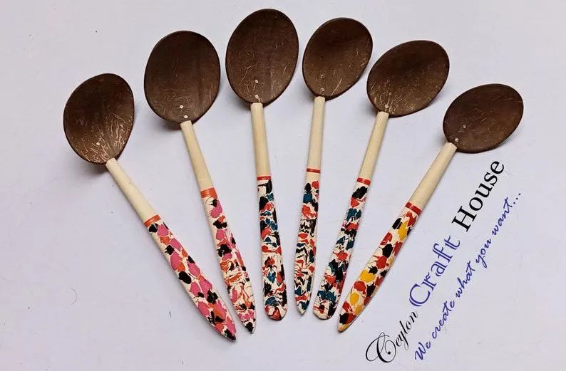 Handmade eco friendly coconut shell spoons|Sustainable wooden spoons for cooking and serving|Rustic handmade coconut spoons for kitchen use - Image 6