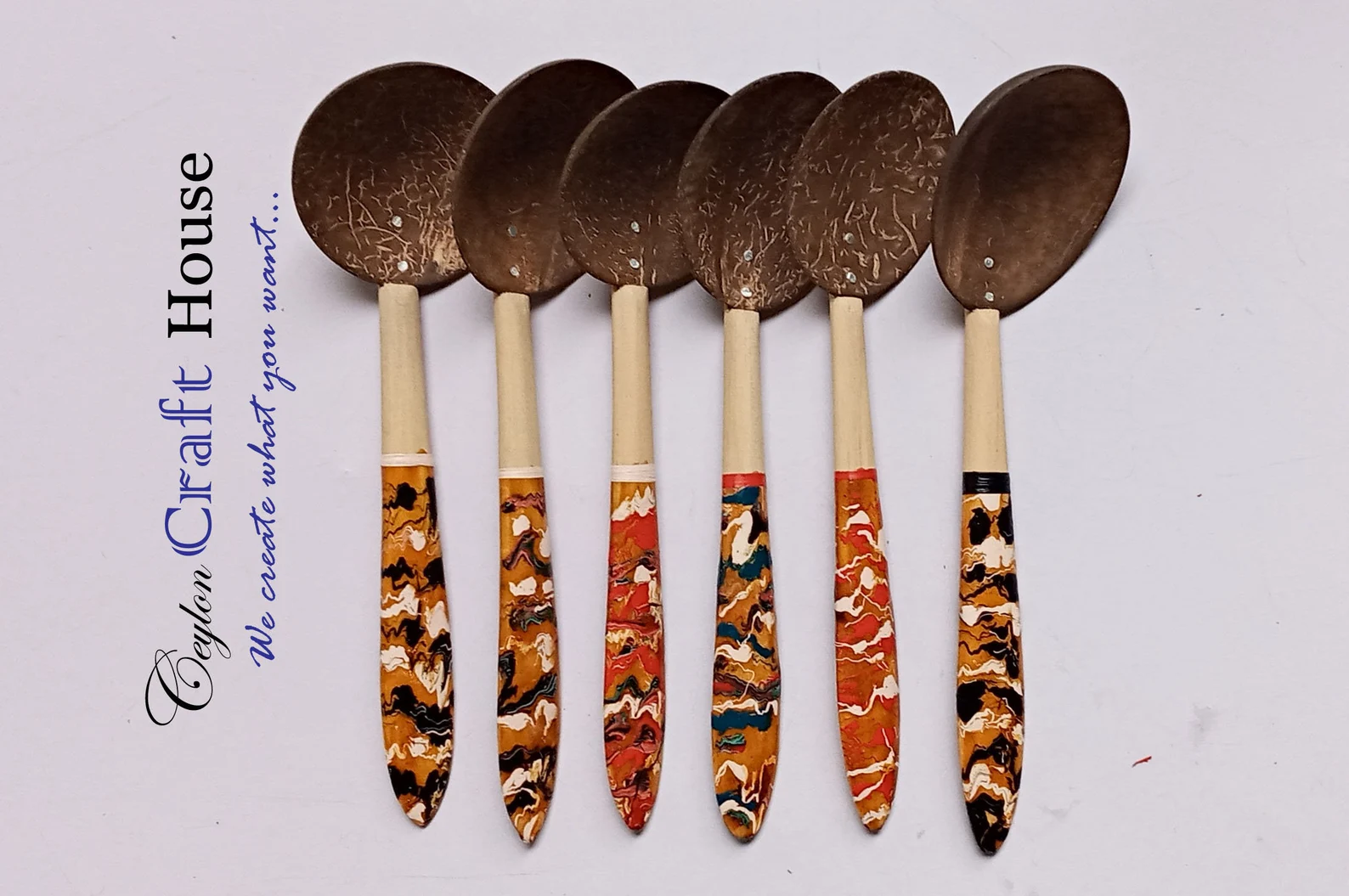 6" Natural colorful Wooden Spoon|100% Handmade Coconut Shell Wooden Spoon|Lacquerware flat wooden spoon|Natural Kitchen Tools Equipment. - Image 4