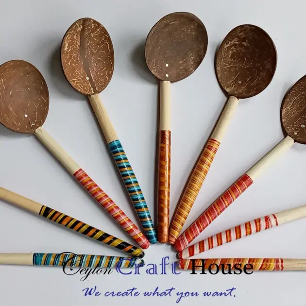 6" Wooden Spoon| 100% Handmade Coconut Shell Wooden Spoon | Lacquerware coconut shell - Round wooden spoon | Natural Kitchen Tools Equipment