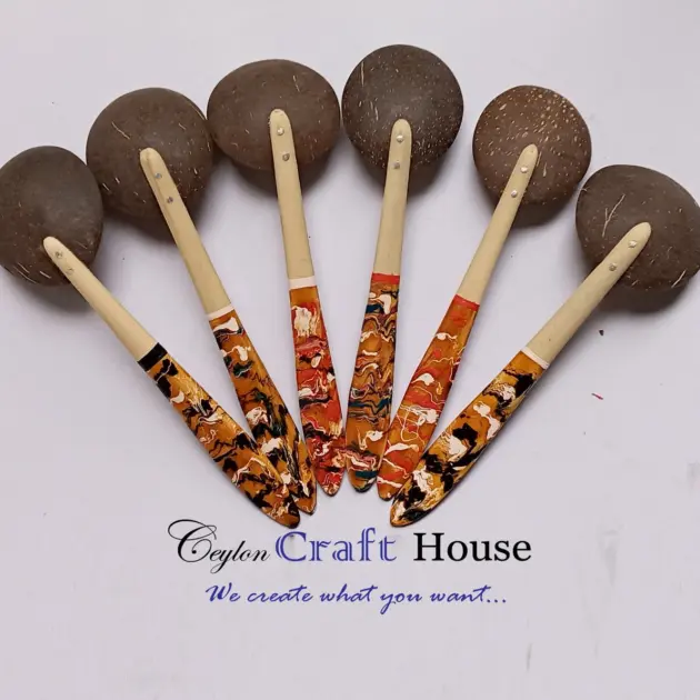 6" Natural colorful Wooden Spoon|100% Handmade Coconut Shell Wooden Spoon|Lacquerware flat wooden spoon|Natural Kitchen Tools Equipment.