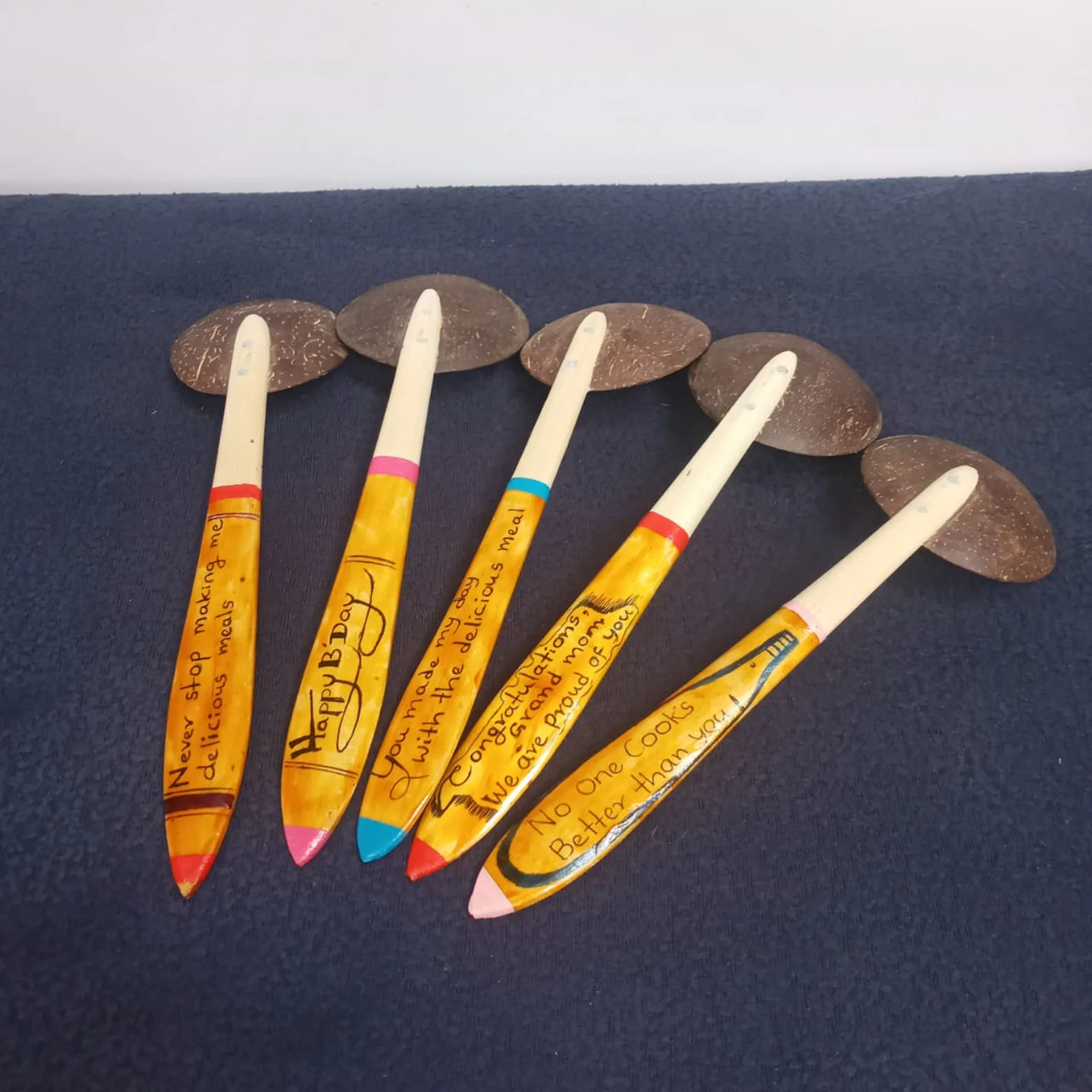 Coconut shell spoons,Personalized Wooden Spoon Set,Custom Kitchen Spoons,Greeting style Spoons,Personalized Wooden Spoon,Personalized spoon - Image 2