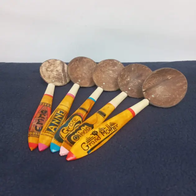 Coconut shell spoons,Personalized Wooden Spoon Set,Custom Kitchen Spoons,Greeting style Spoons,Personalized Wooden Spoon,Personalized spoon