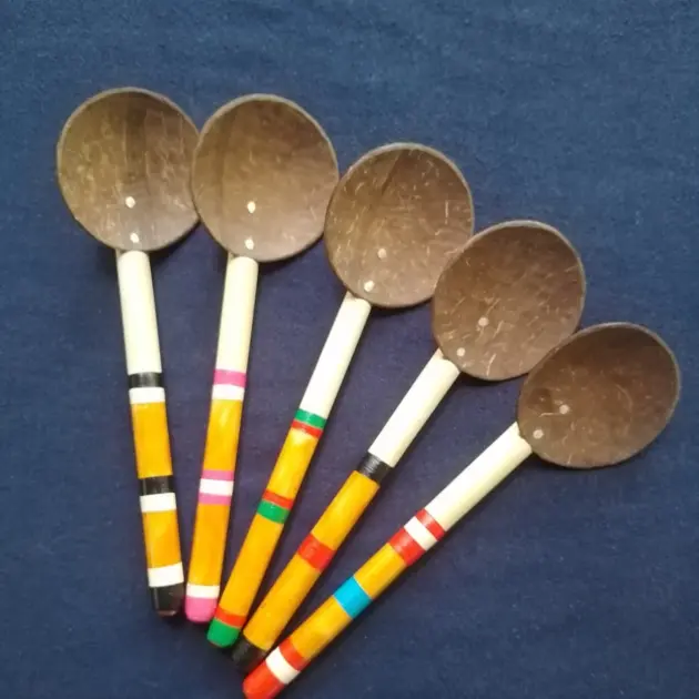 5 Coconut shell spoons,spoon rest,wood spoon rest,coconut spoon,serving spoon,