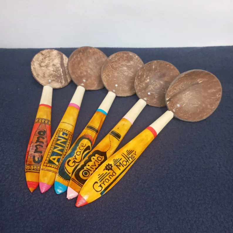 Coconut shell spoons,Personalized Wooden Spoon Set,Custom Kitchen Spoons,Greeting style Spoons,Personalized Wooden Spoon,Personalized spoon - Image 7