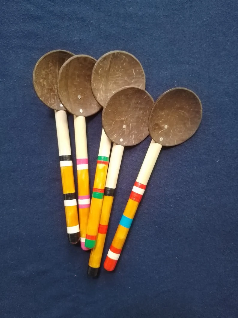 5 Coconut shell spoons,spoon rest,wood spoon rest,coconut spoon,serving spoon, - Image 9