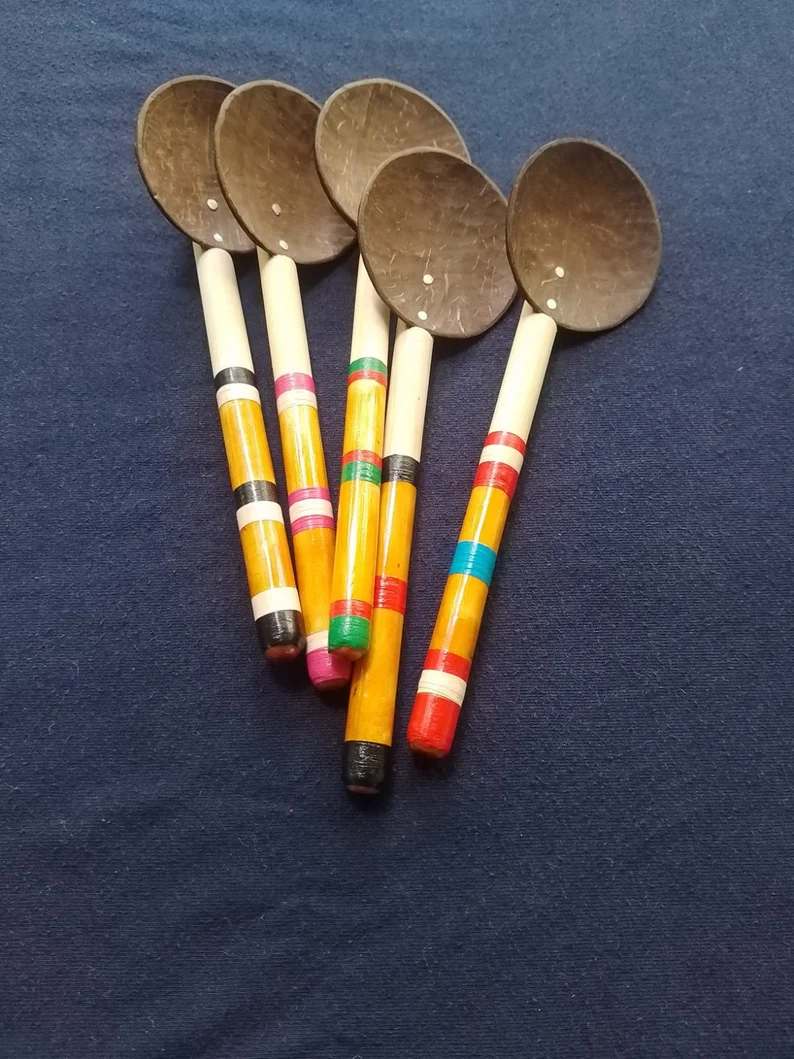 5 Coconut shell spoons,spoon rest,wood spoon rest,coconut spoon,serving spoon, - Image 6