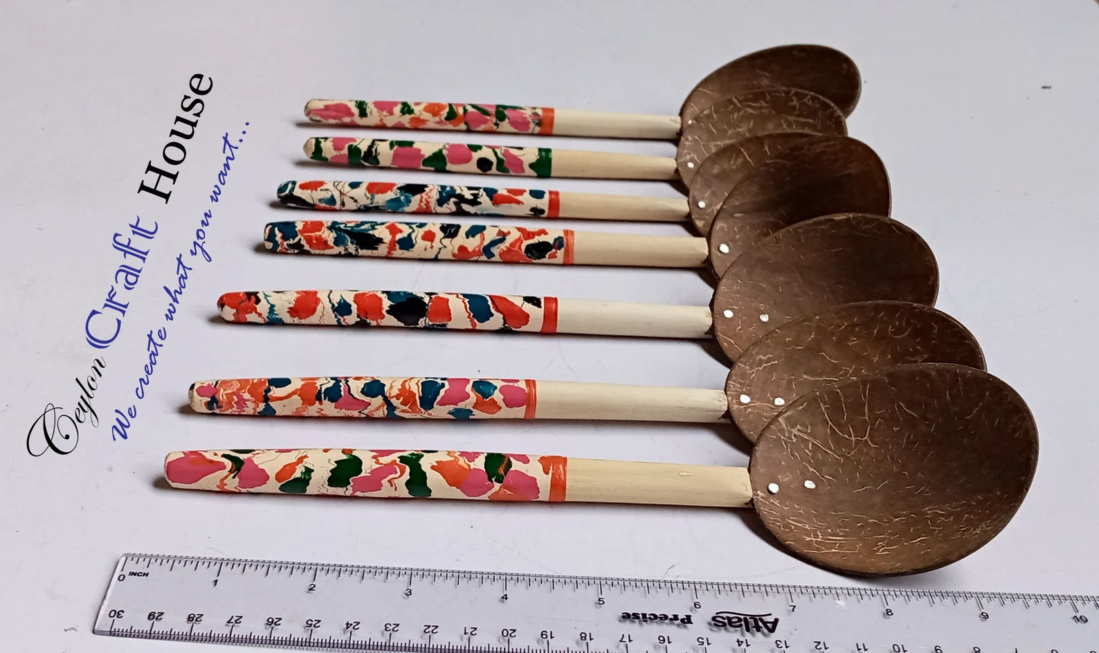 6" colorful Wooden Spoon| Handmade Coconut Shell Wooden Spoon|Lacquerware coconut shell round wooden spoon|Natural Kitchen Tools Equipment - Image 2