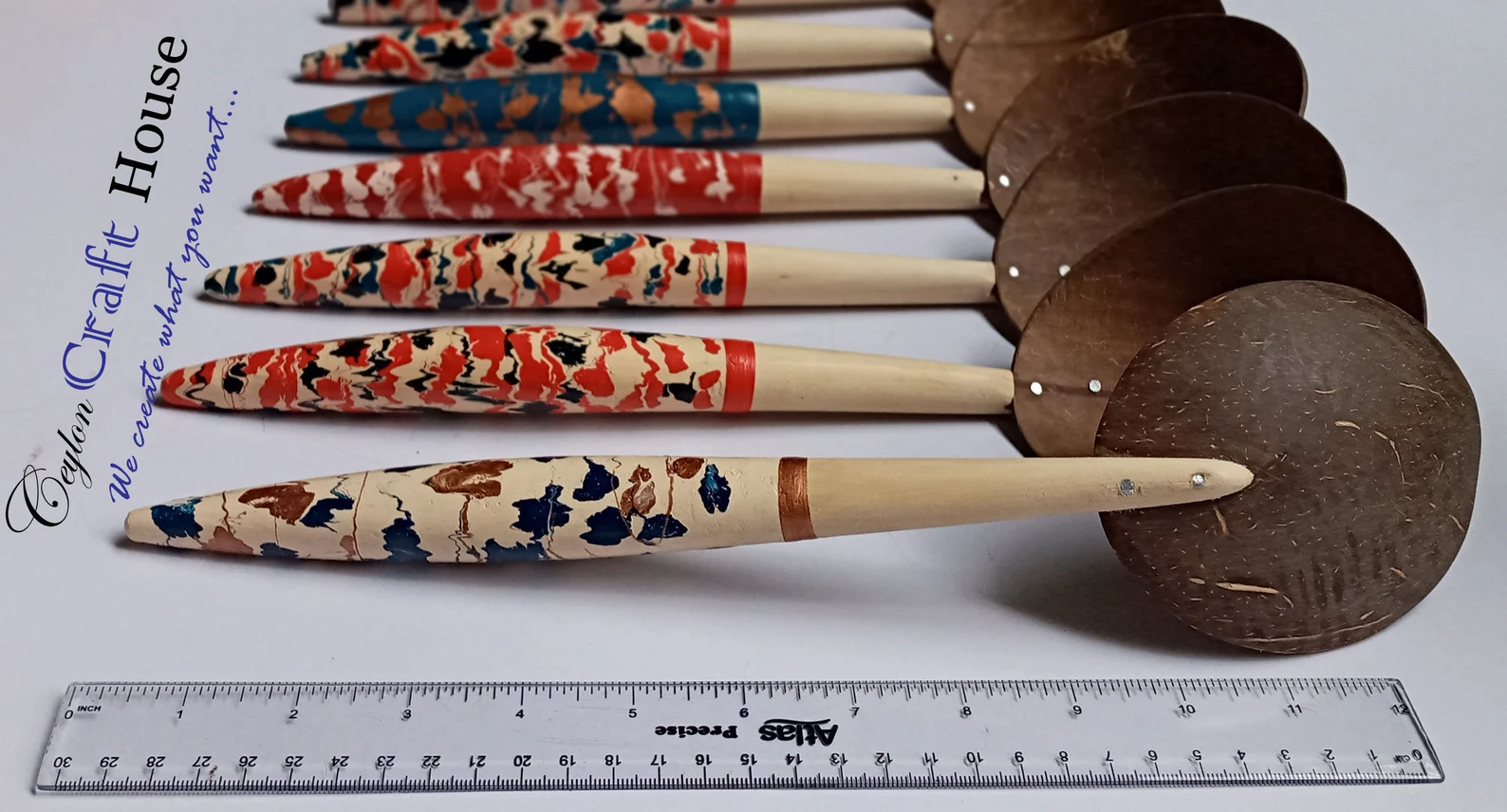 Large colorful Spoon | Handmade Coconut Shell Wooden Spoon| Lacquerware coconut shell rice spoon|Sri Lankan Natural Kitchen Tools Equipment - Image 5