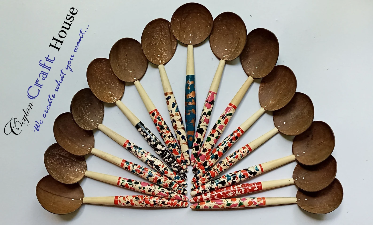 Large colorful Spoon | Handmade Coconut Shell Wooden Spoon| Lacquerware coconut shell rice spoon|Sri Lankan Natural Kitchen Tools Equipment - Image 3