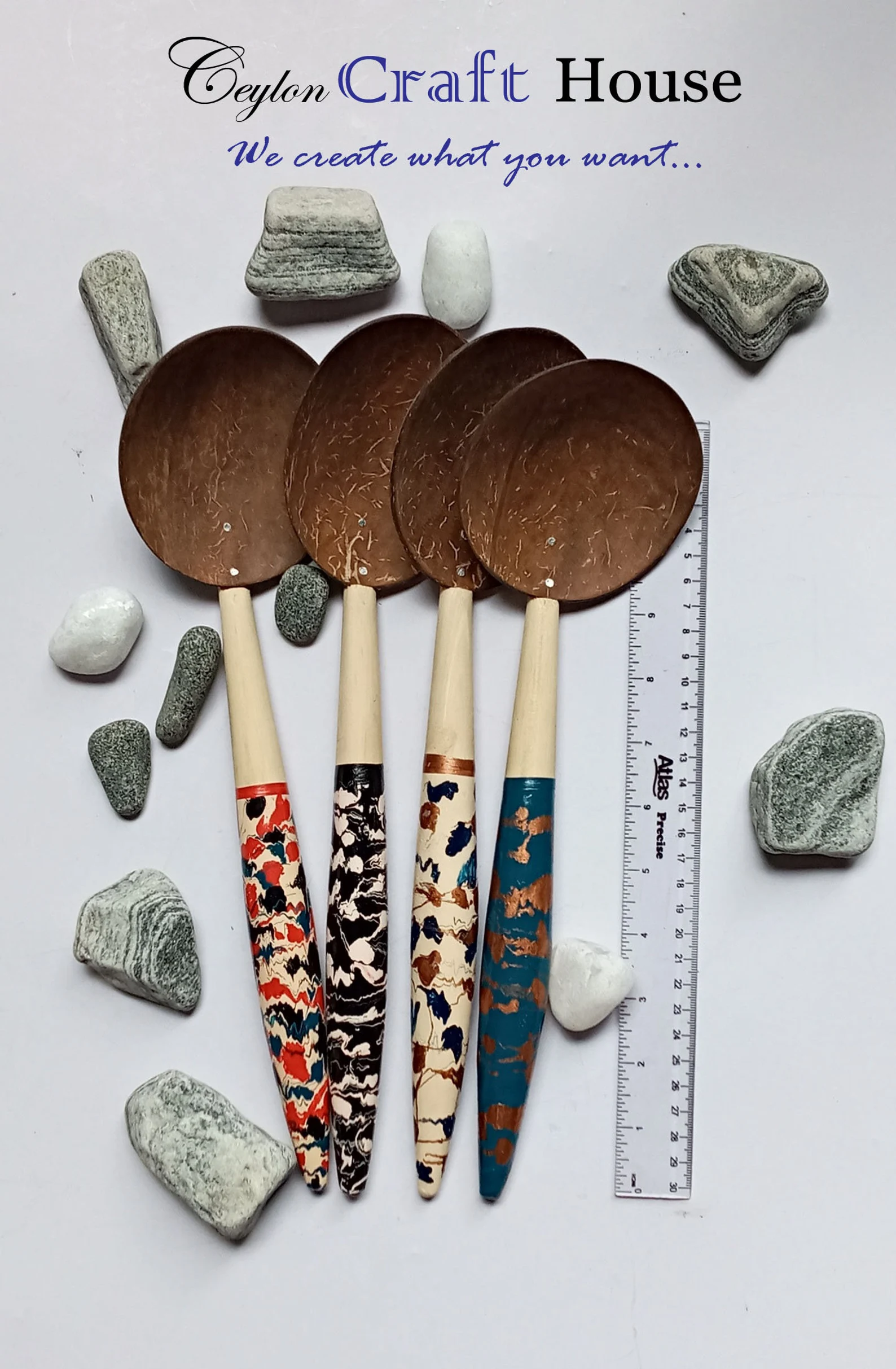 Large colorful Spoon | Handmade Coconut Shell Wooden Spoon| Lacquerware coconut shell rice spoon|Sri Lankan Natural Kitchen Tools Equipment - Image 4