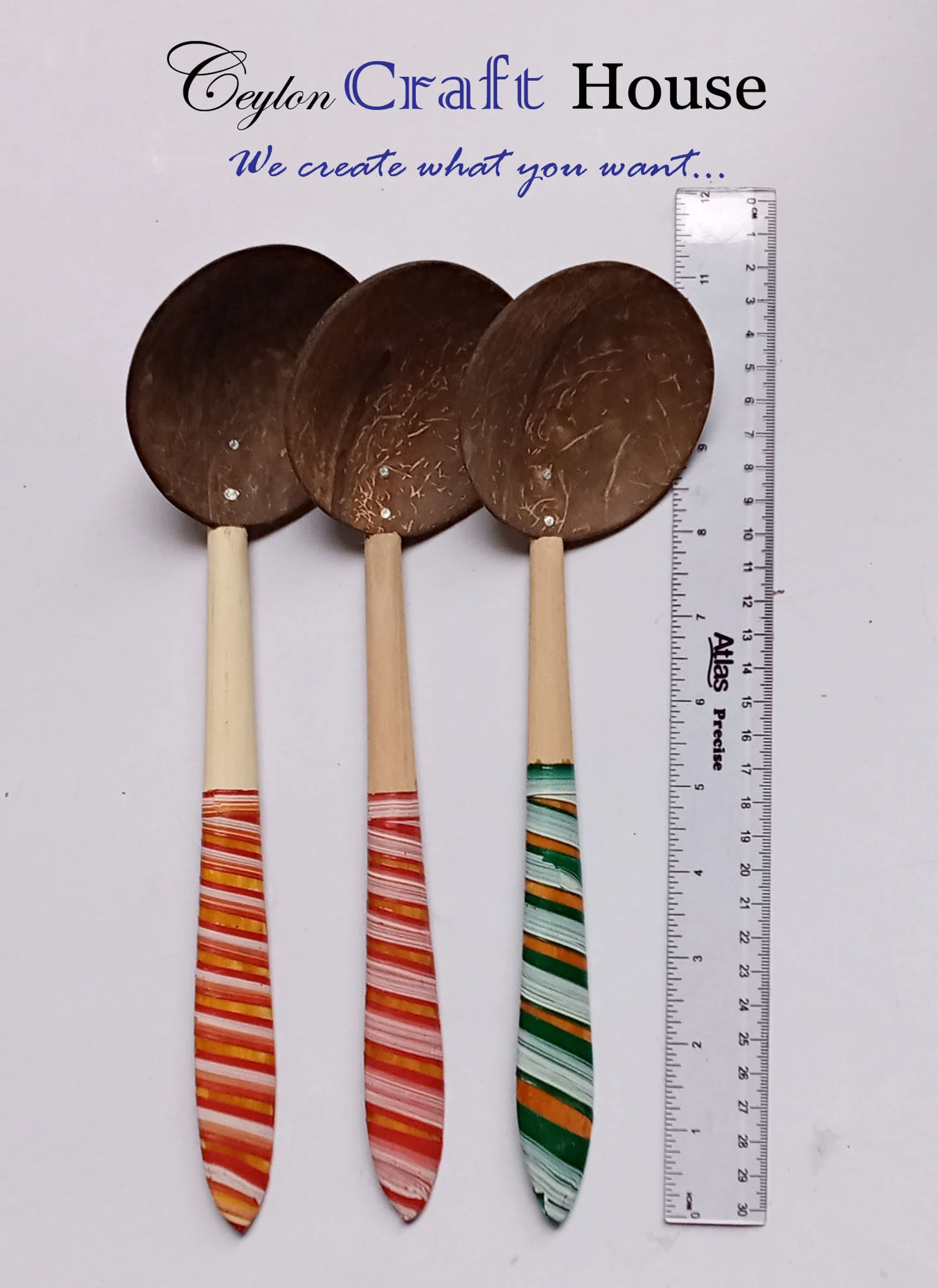 Lacquerware Coconut Shell 8" Wooden spoon | Handcrafted Serving Dish | Natural Coconut Spoon|Eco-Friendly Coconut spoon|Natural Wooden Spoon - Image 3