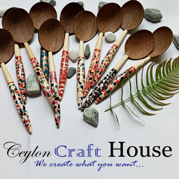 Large colorful Spoon | Handmade Coconut Shell Wooden Spoon| Lacquerware coconut shell rice spoon|Sri Lankan Natural Kitchen Tools Equipment