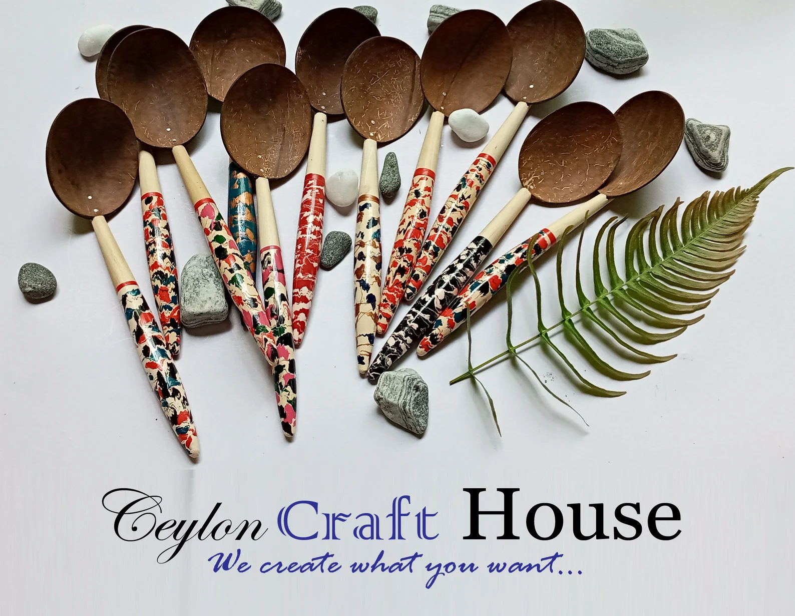 Large colorful Spoon | Handmade Coconut Shell Wooden Spoon| Lacquerware coconut shell rice spoon|Sri Lankan Natural Kitchen Tools Equipment