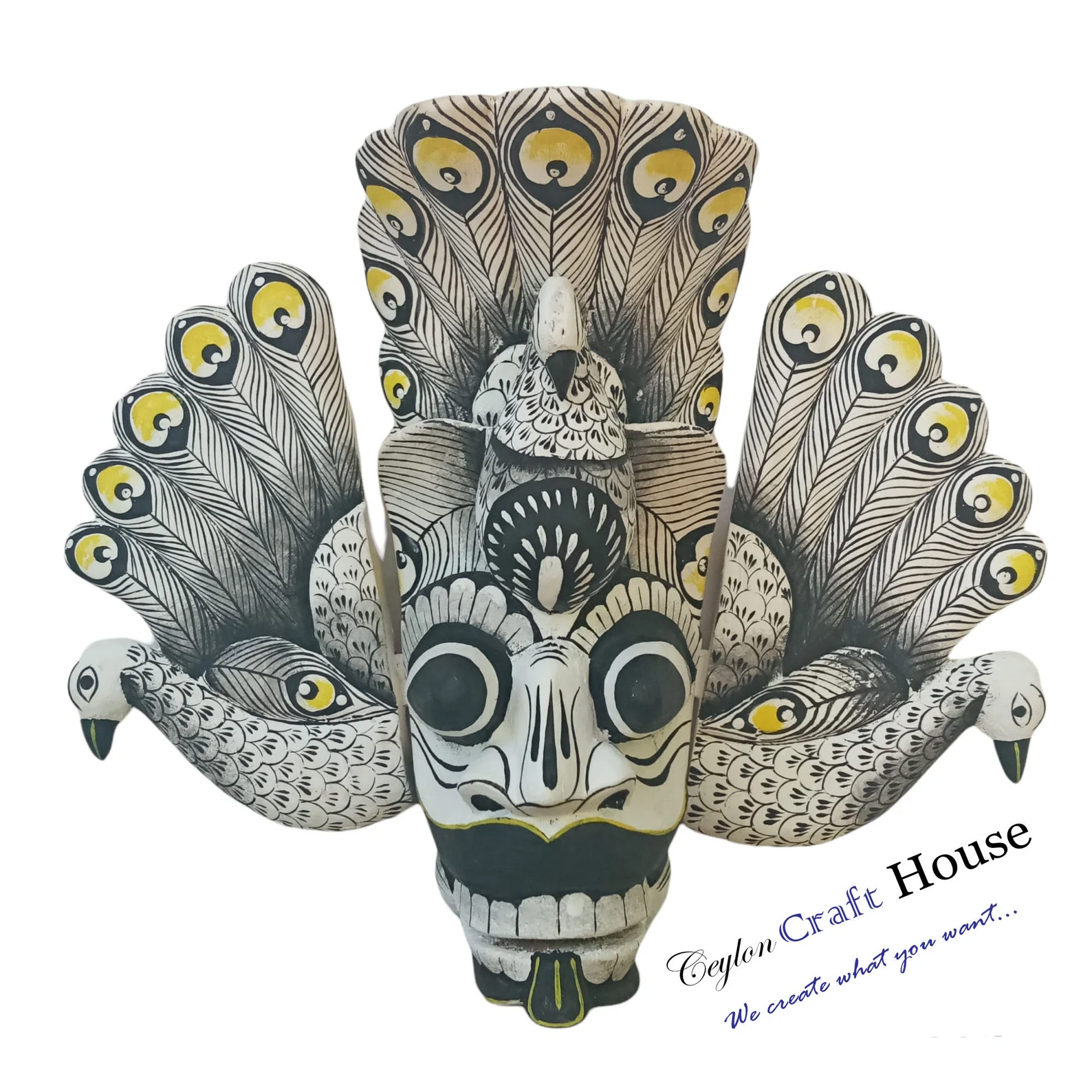 Hand Carved Wood Wall Hanging Mask| Stunning Peacock Mask Sculpture| Beautiful and lucky Wooden Wall Hanging Mask| Home Decor Wall Art - Image 3