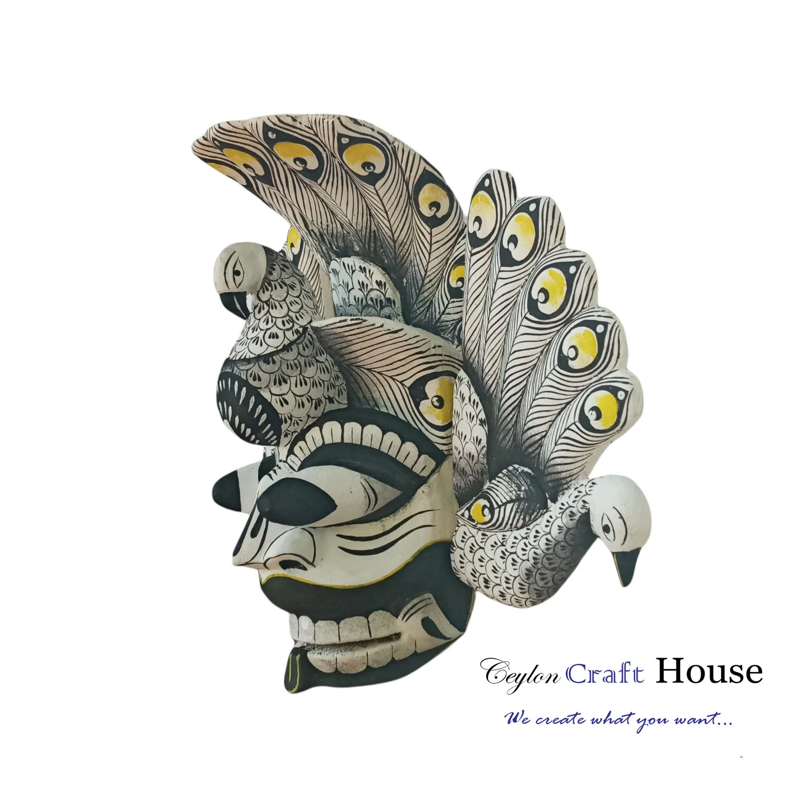 Hand Carved Wood Wall Hanging Mask| Stunning Peacock Mask Sculpture| Beautiful and lucky Wooden Wall Hanging Mask| Home Decor Wall Art - Image 2