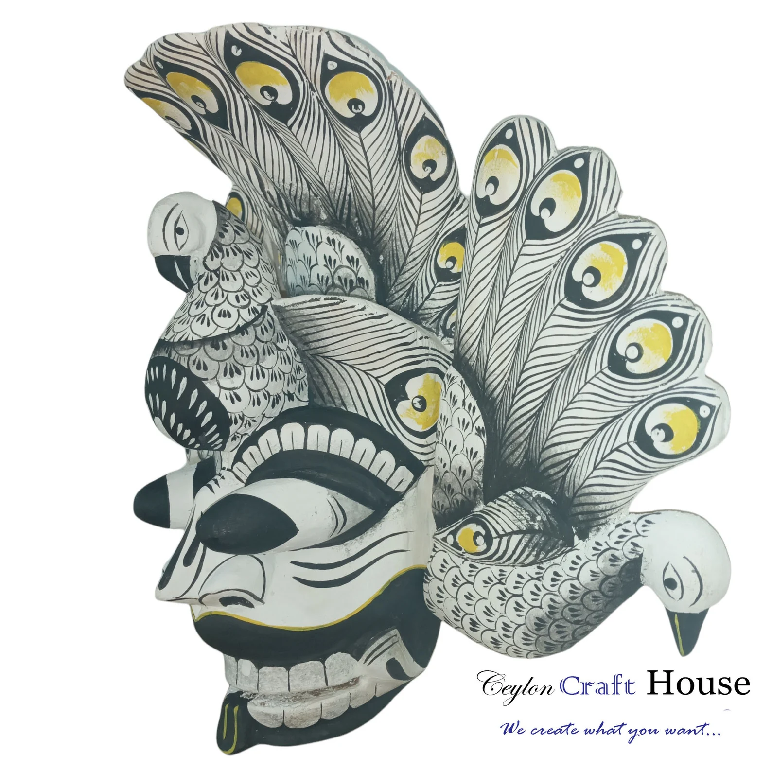 Hand Carved Wood Wall Hanging Mask| Stunning Peacock Mask Sculpture| Beautiful and lucky Wooden Wall Hanging Mask| Home Decor Wall Art - Image 4