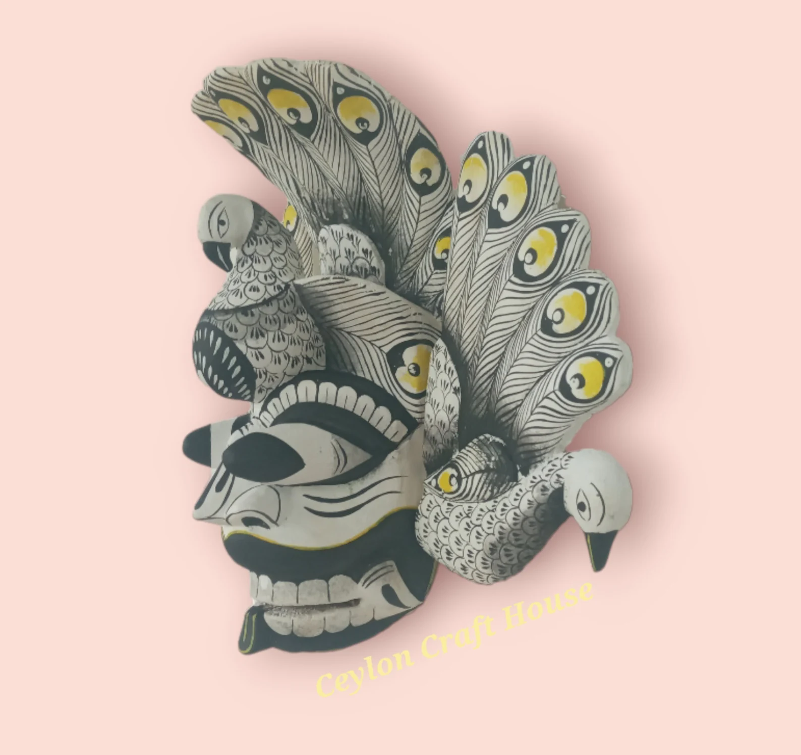 Hand Carved Wood Wall Hanging Mask| Stunning Peacock Mask Sculpture| Beautiful and lucky Wooden Wall Hanging Mask| Home Decor Wall Art