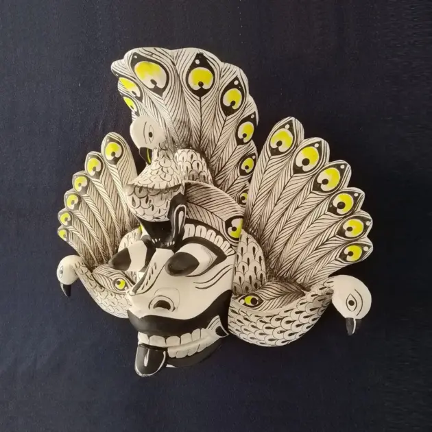 Sri Lankan Traditional Mask Mayura Raksha, Peacock Devil Mask, Peacock Demon mask,Wooden Mask, mask wall decor, Wall Hangings mask,Tiki mask