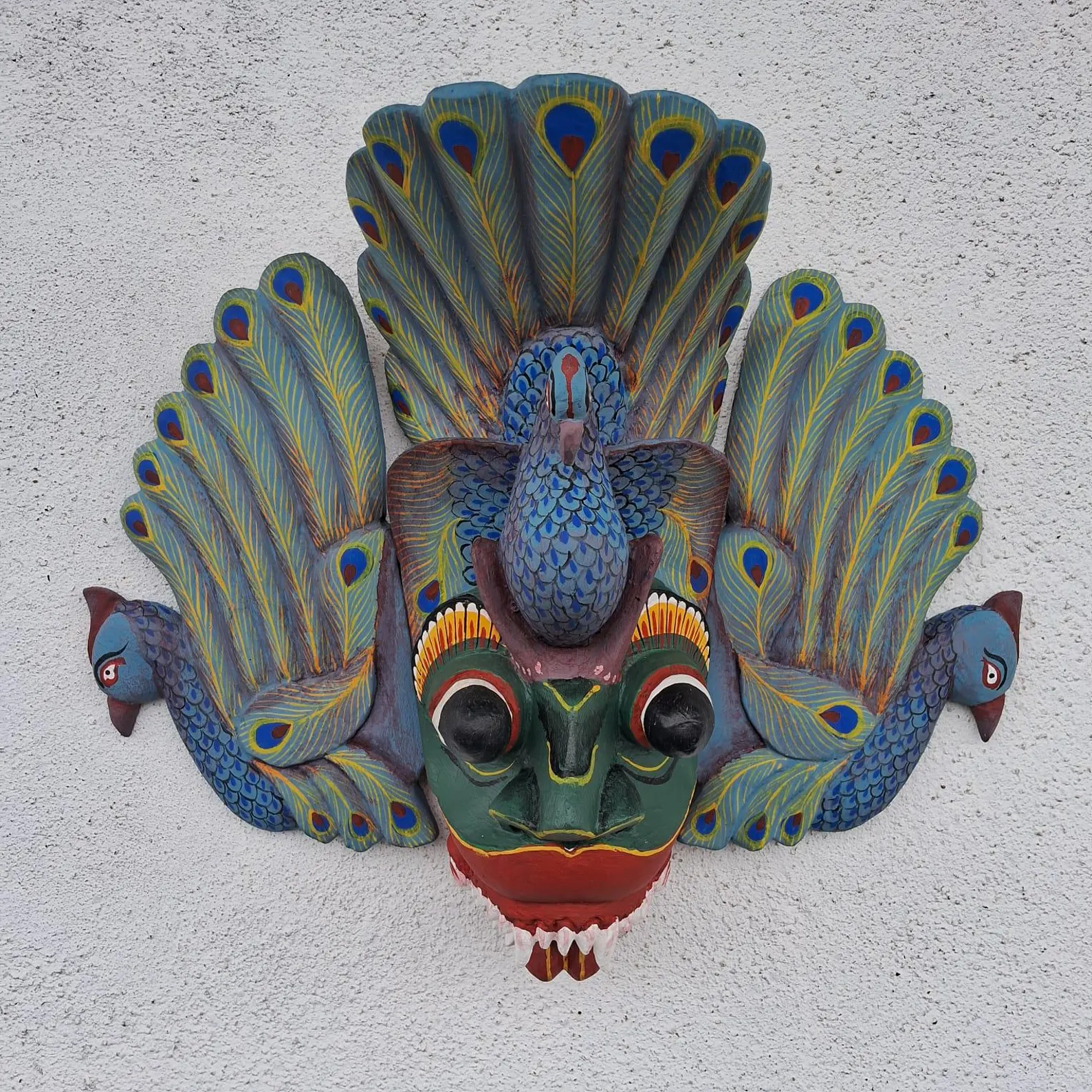 Stunning Peacock Mask Sculpture| Beautiful and lucky Wooden Wall Hanging Mask Hand Carved Wood Wall Hanging Mask| Home Decor Wall Art| Decor - Image 3