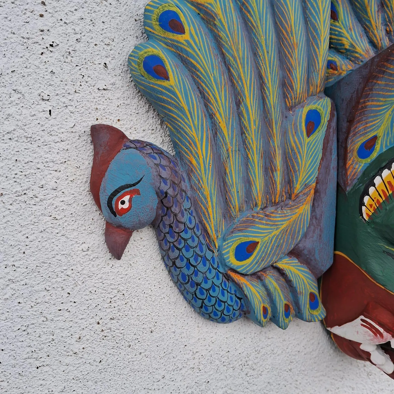 Stunning Peacock Mask Sculpture| Beautiful and lucky Wooden Wall Hanging Mask Hand Carved Wood Wall Hanging Mask| Home Decor Wall Art| Decor - Image 6