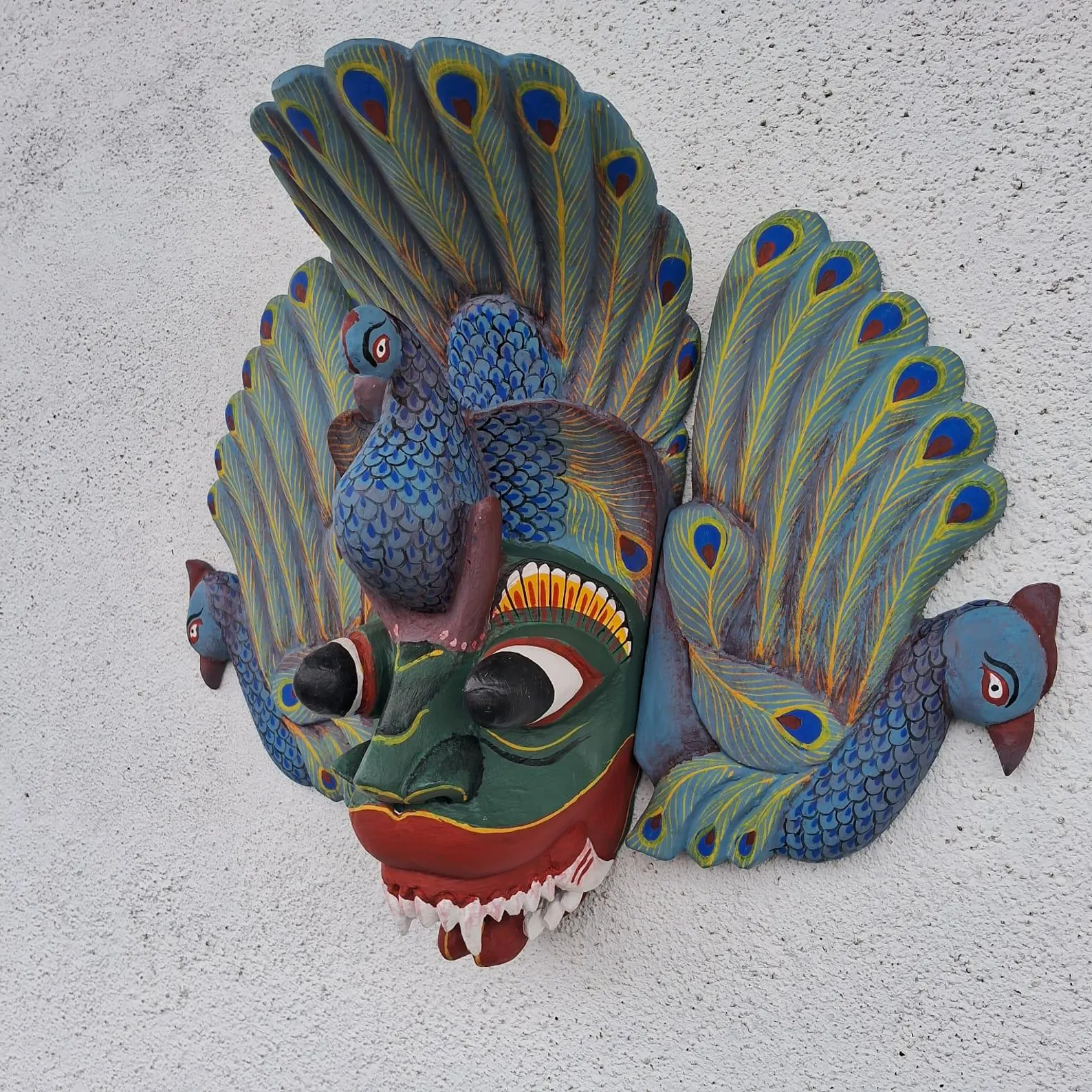 Stunning Peacock Mask Sculpture| Beautiful and lucky Wooden Wall Hanging Mask Hand Carved Wood Wall Hanging Mask| Home Decor Wall Art| Decor - Image 4