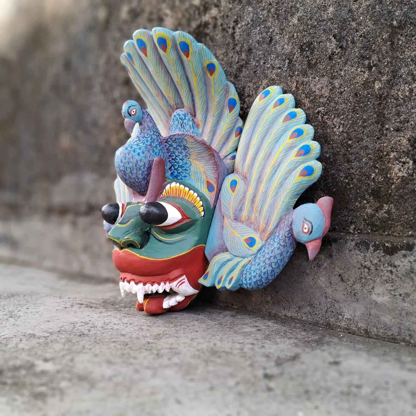 Stunning Peacock Mask Sculpture| Beautiful and lucky Wooden Wall Hanging Mask Hand Carved Wood Wall Hanging Mask| Home Decor Wall Art| Decor
