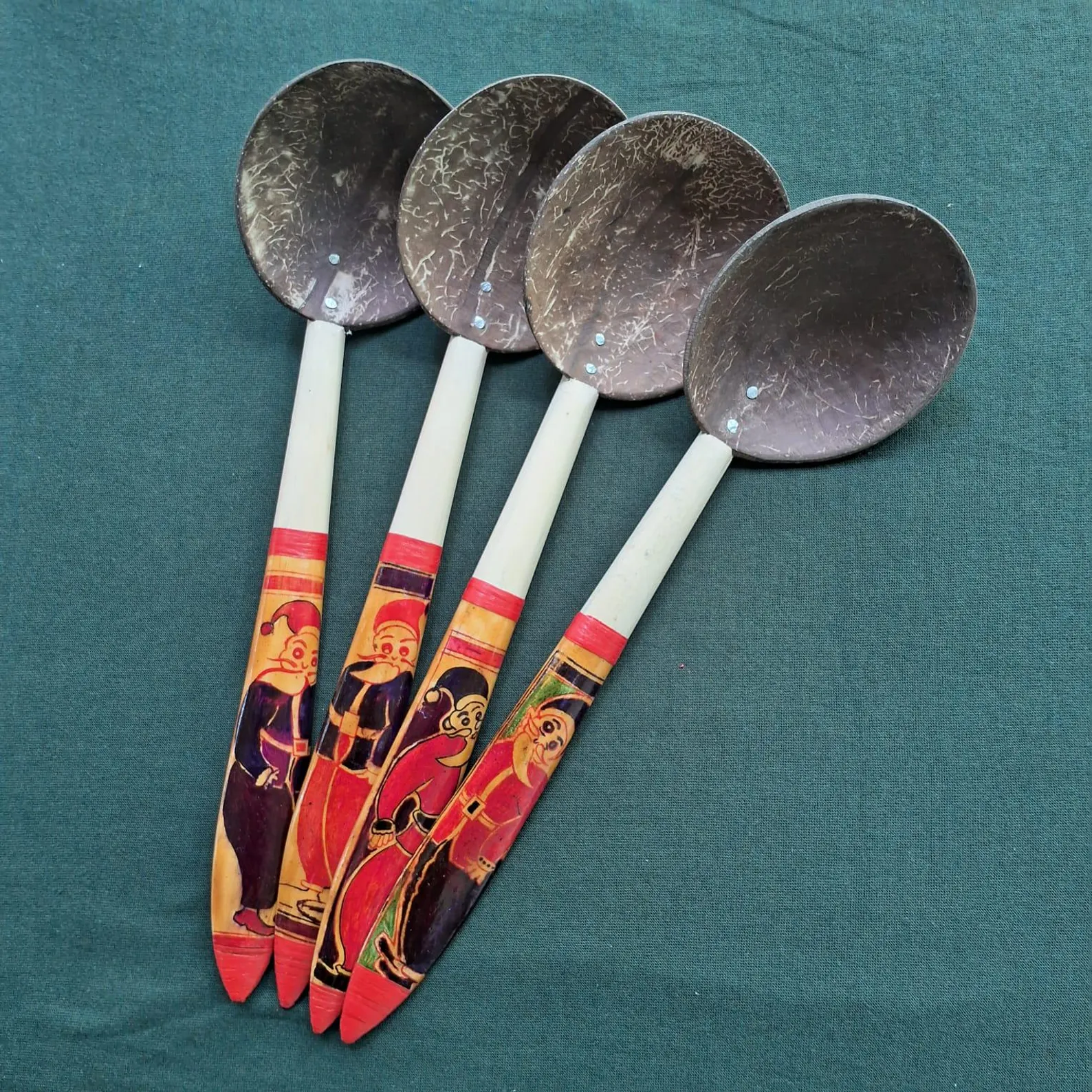 Custom Santa Claus Coconut Shell Two Spoons Set - Handcrafted, Personalized Kitchenware Gift -Unique Decorated Spoon for Holidays warm gift