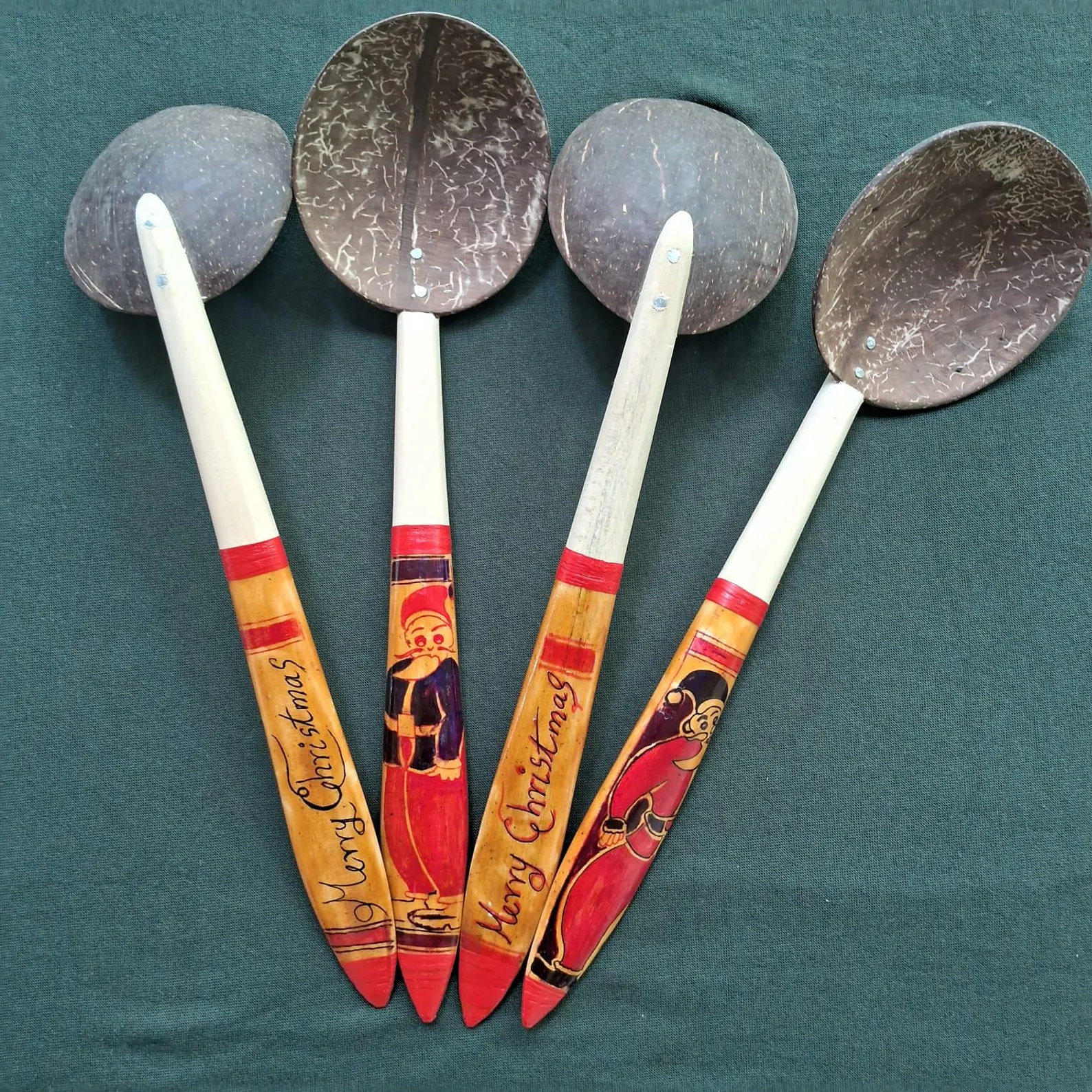 Custom Santa Claus Coconut Shell Two Spoons Set - Handcrafted, Personalized Kitchenware Gift -Unique Decorated Spoon for Holidays warm gift - Image 4