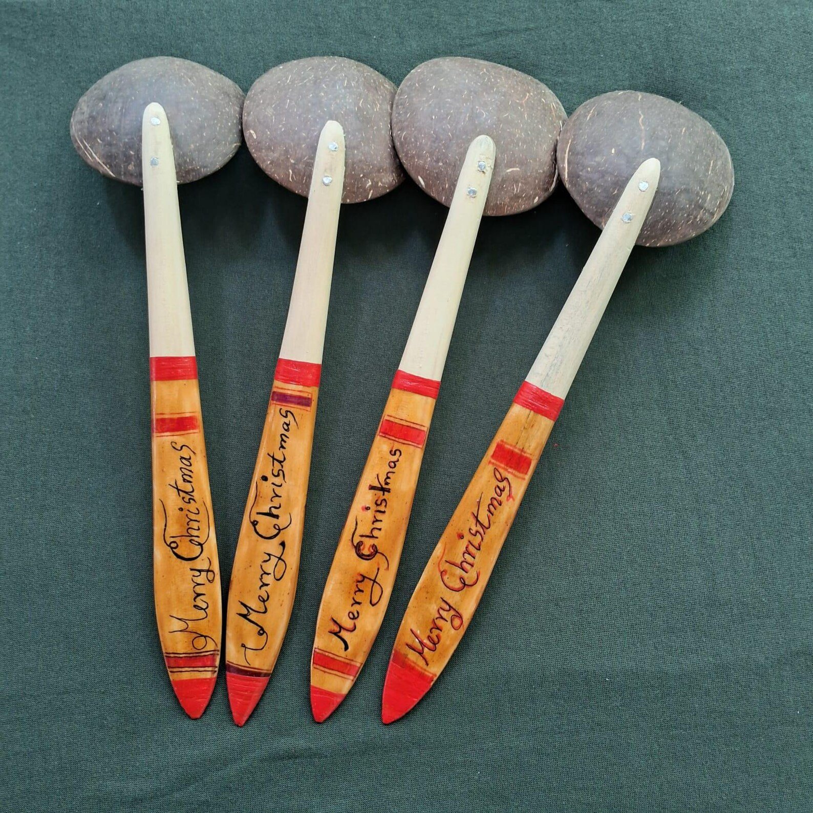 Custom Santa Claus Coconut Shell Two Spoons Set - Handcrafted, Personalized Kitchenware Gift -Unique Decorated Spoon for Holidays warm gift - Image 2