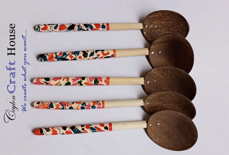 6" colorful Wooden Spoon| Handmade Coconut Shell Wooden Spoon|Lacquerware coconut shell round wooden spoon|Natural Kitchen Tools Equipment - Image 5