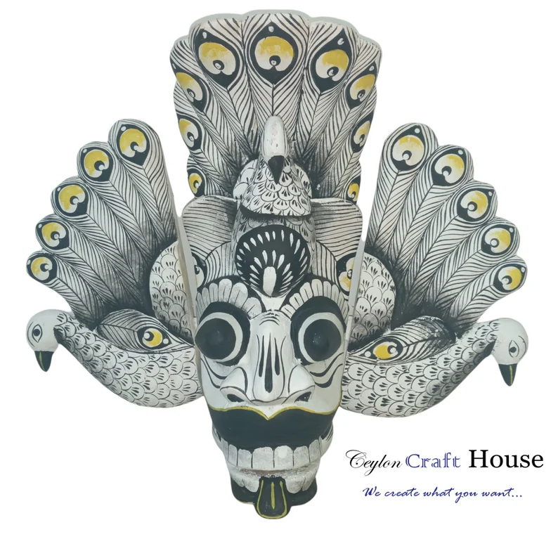 Hand Carved Wood Wall Hanging Mask| Stunning Peacock Mask Sculpture| Beautiful and lucky Wooden Wall Hanging Mask| Home Decor Wall Art - Image 7