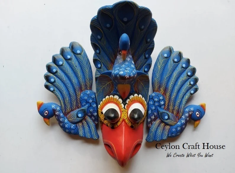Stunning Peacock Mask Sculpture|Hand Carved Wood Wall Hanging Mask|Home Decor Wall Art|Beautiful and lucky Wooden Wall Hanging Mask|Decor