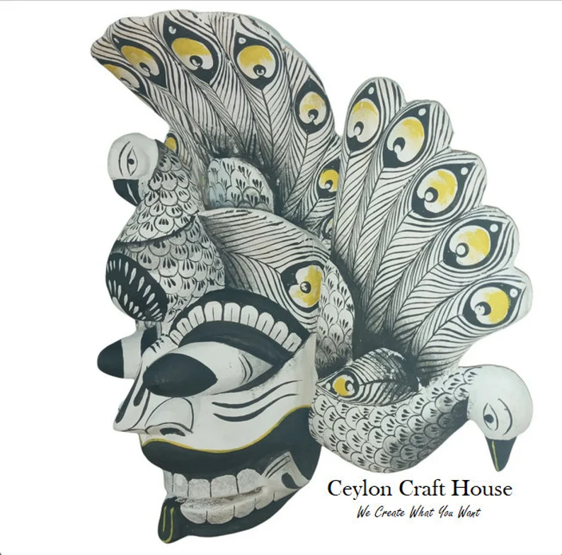 Stunning Peacock Mask Sculpture|Hand Carved Wood Wall Hanging Mask|Home Decor Wall Art|Beautiful and lucky Wooden Wall Hanging Mask|Decor - Image 2