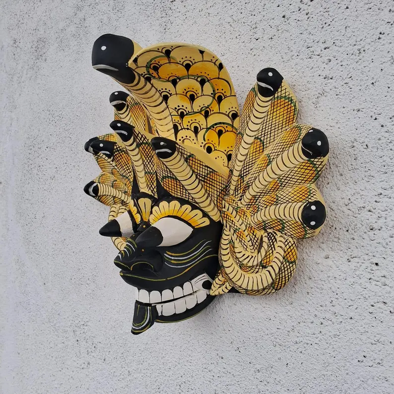 Handmade Sri Lankan Naga Raksha Mask |King Cobra Wall Decor | Traditional Wood Tiki Mask | Unique Sri Lankan Home Decor Tiki Mask Home Decor - Image 9
