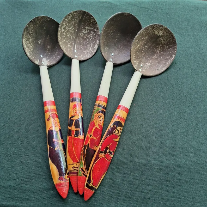 Custom Santa Claus Coconut Shell Two Spoons Set - Handcrafted, Personalized Kitchenware Gift -Unique Decorated Spoon for Holidays warm gift - Image 6