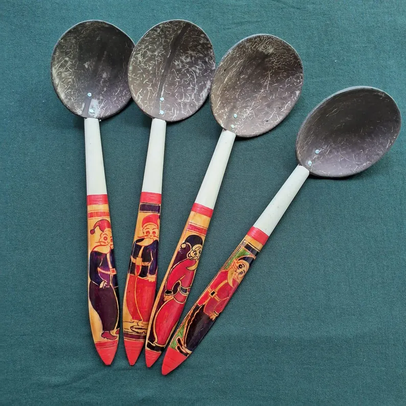 Custom Santa Claus Coconut Shell Two Spoons Set - Handcrafted, Personalized Kitchenware Gift -Unique Decorated Spoon for Holidays warm gift - Image 10