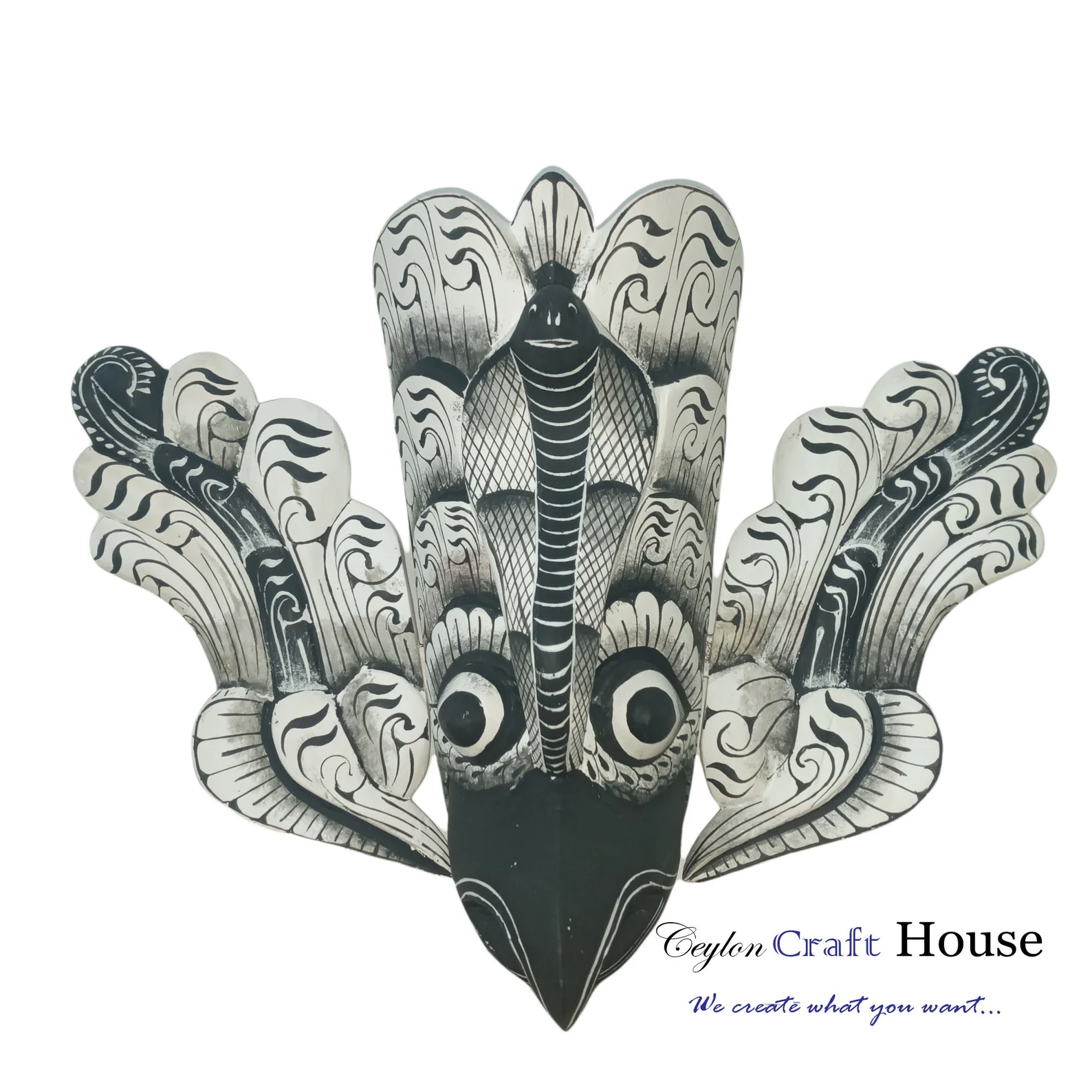 Vintage Traditional Sri Lanka Bird Demon (Gurulu Raksha) wooden mask | Wooden Wall Hanging Tiki Bird Mask | Hanging Wall Decor | Unique mask - Image 4