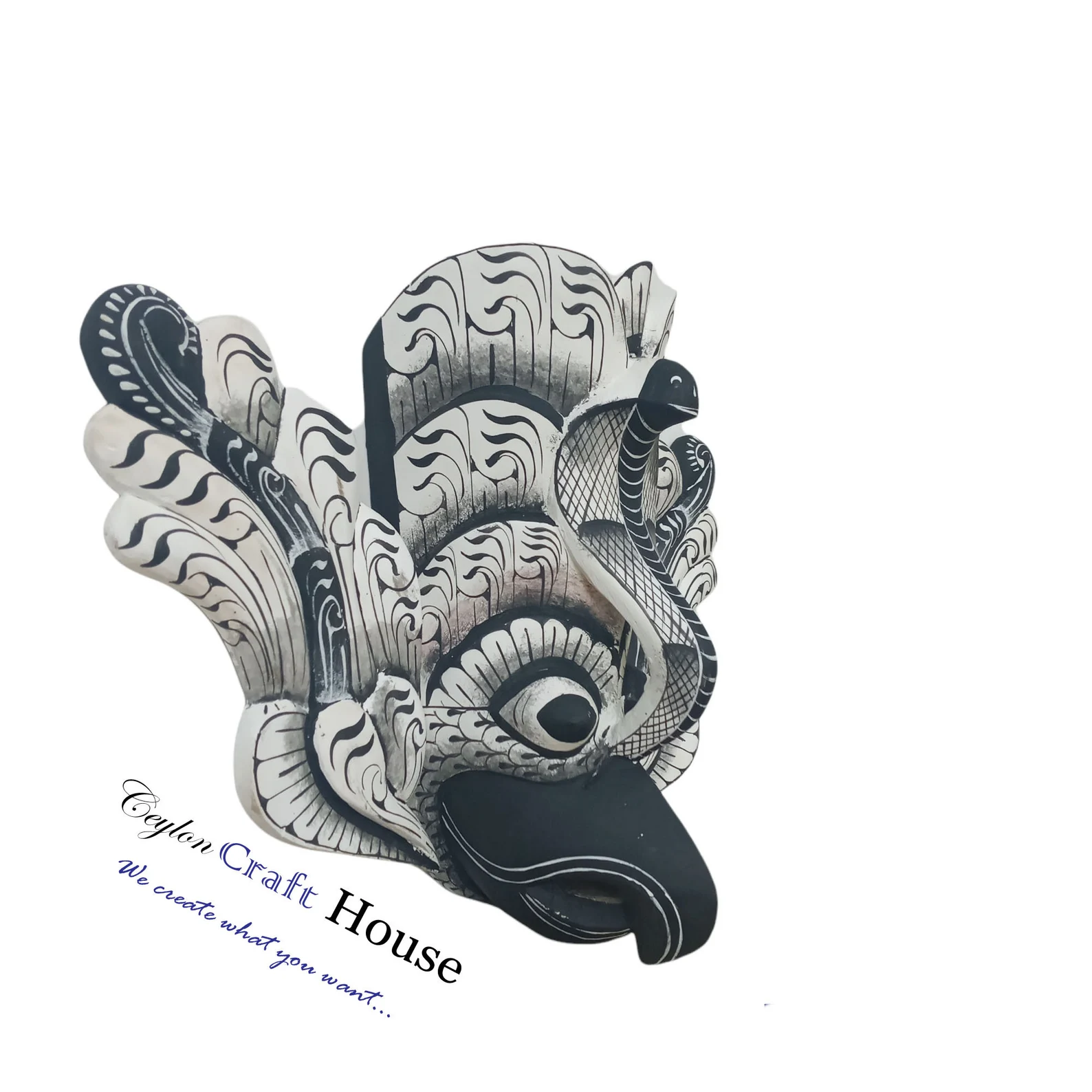 Vintage Traditional Sri Lanka Bird Demon (Gurulu Raksha) wooden mask | Wooden Wall Hanging Tiki Bird Mask | Hanging Wall Decor | Unique mask - Image 7
