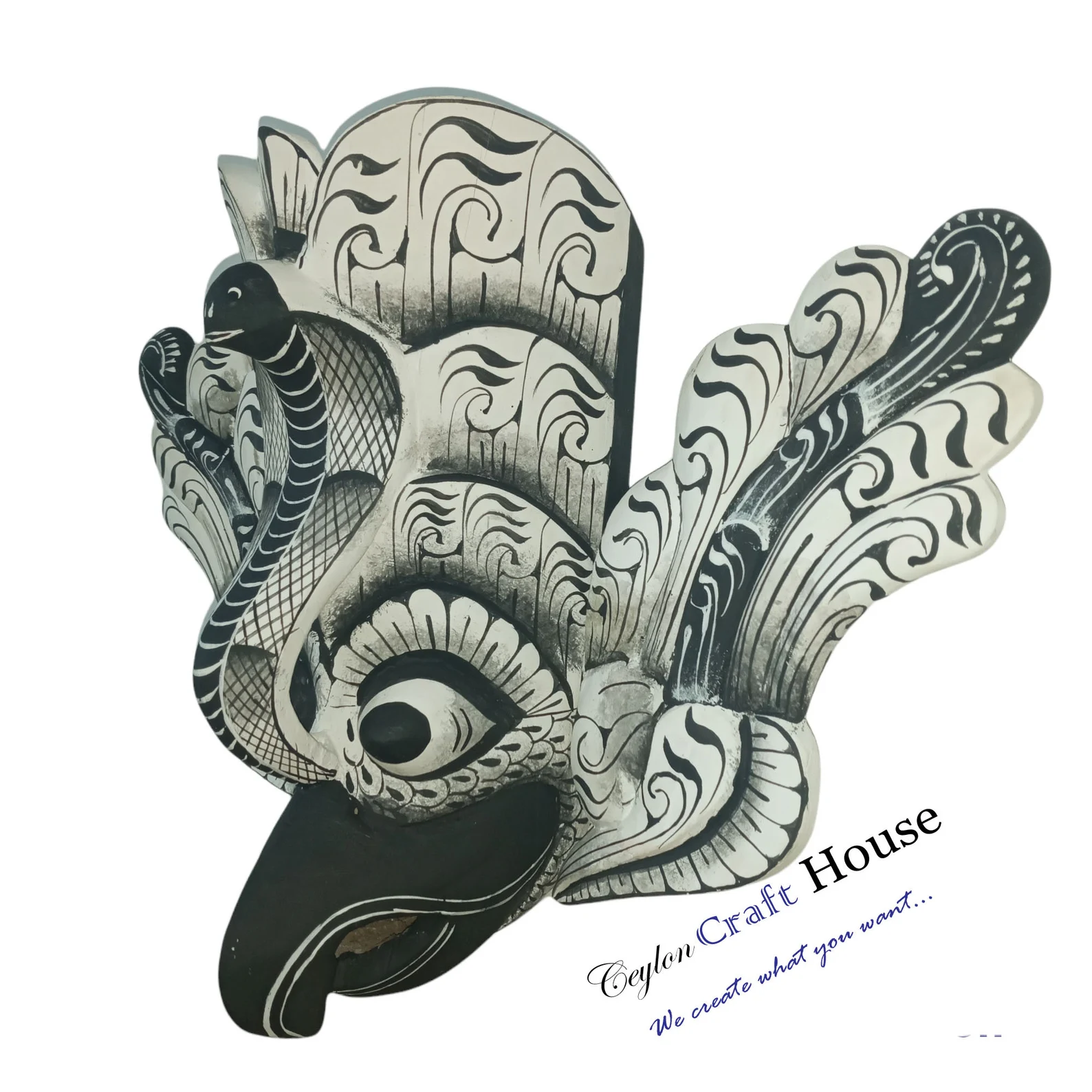 Vintage Traditional Sri Lanka Bird Demon (Gurulu Raksha) wooden mask | Wooden Wall Hanging Tiki Bird Mask | Hanging Wall Decor | Unique mask - Image 5