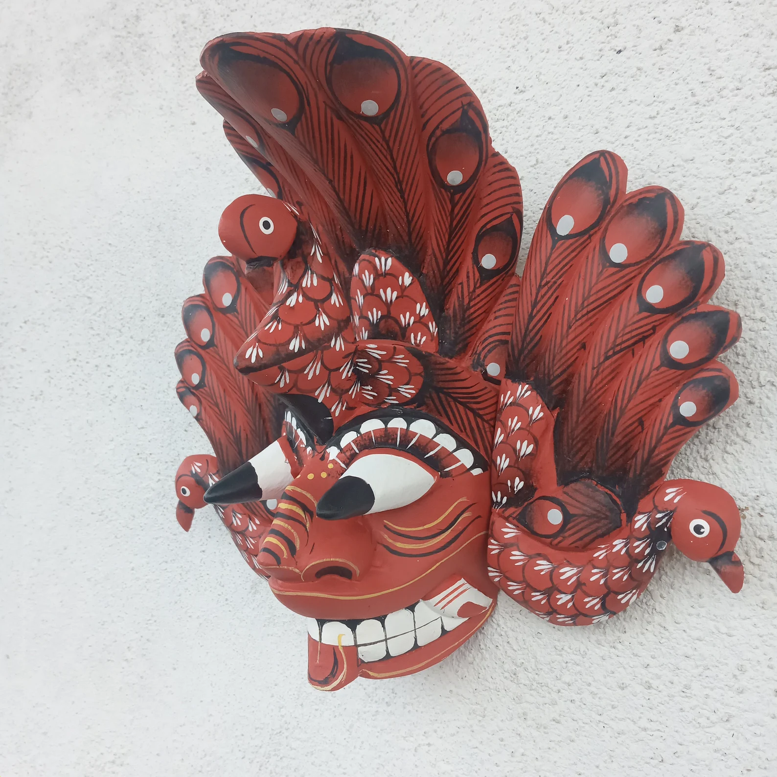 Hand Carved Wood Wall Hanging Mask| Stunning Peacock Mask Sculpture| Beautiful and lucky Wooden Wall Hanging Mask| Home Decor Wall Art - Image 7