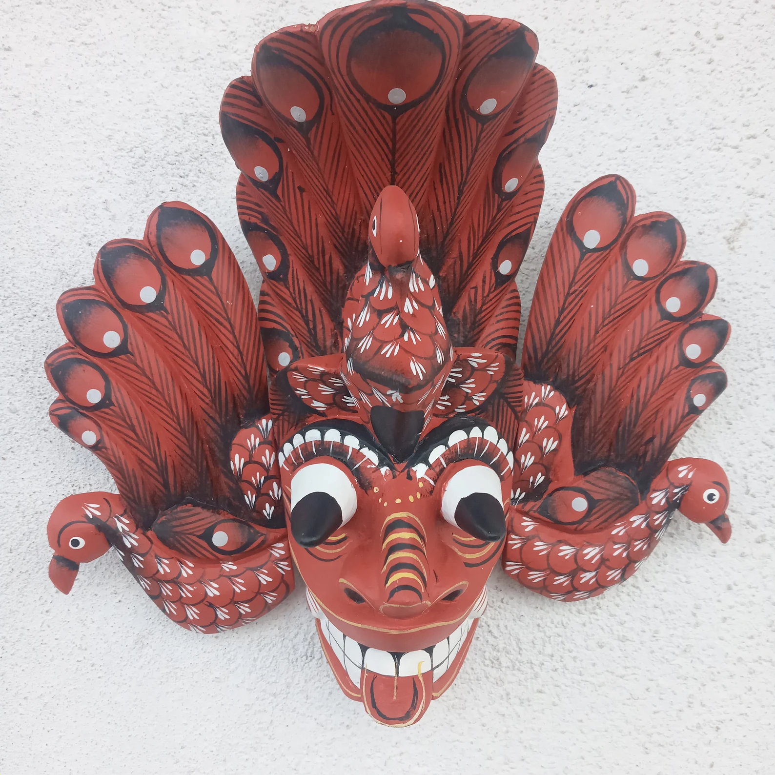 Hand Carved Wood Wall Hanging Mask| Stunning Peacock Mask Sculpture| Beautiful and lucky Wooden Wall Hanging Mask| Home Decor Wall Art - Image 6